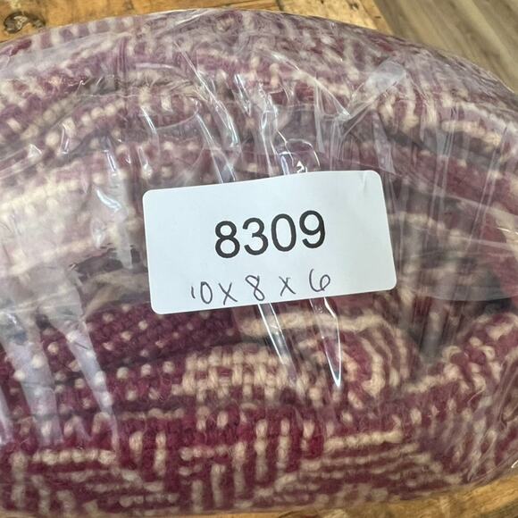 Hand Woven Wool Blanket 58 x 36" by Laura Lenglet Maroon Ivory Geometric Fringe - Picture 7 of 7